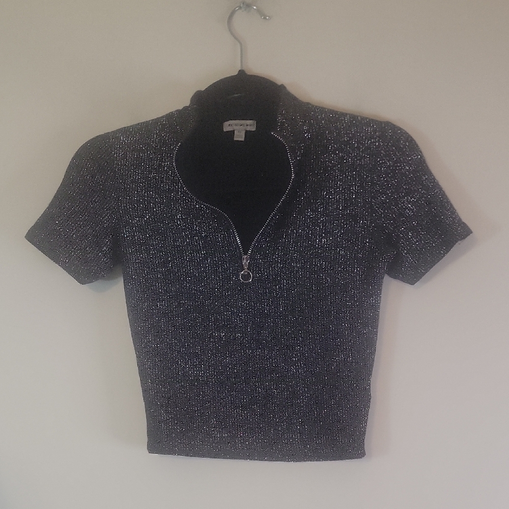 Light Before Dark Black Short Sleeve Zip-Up Top